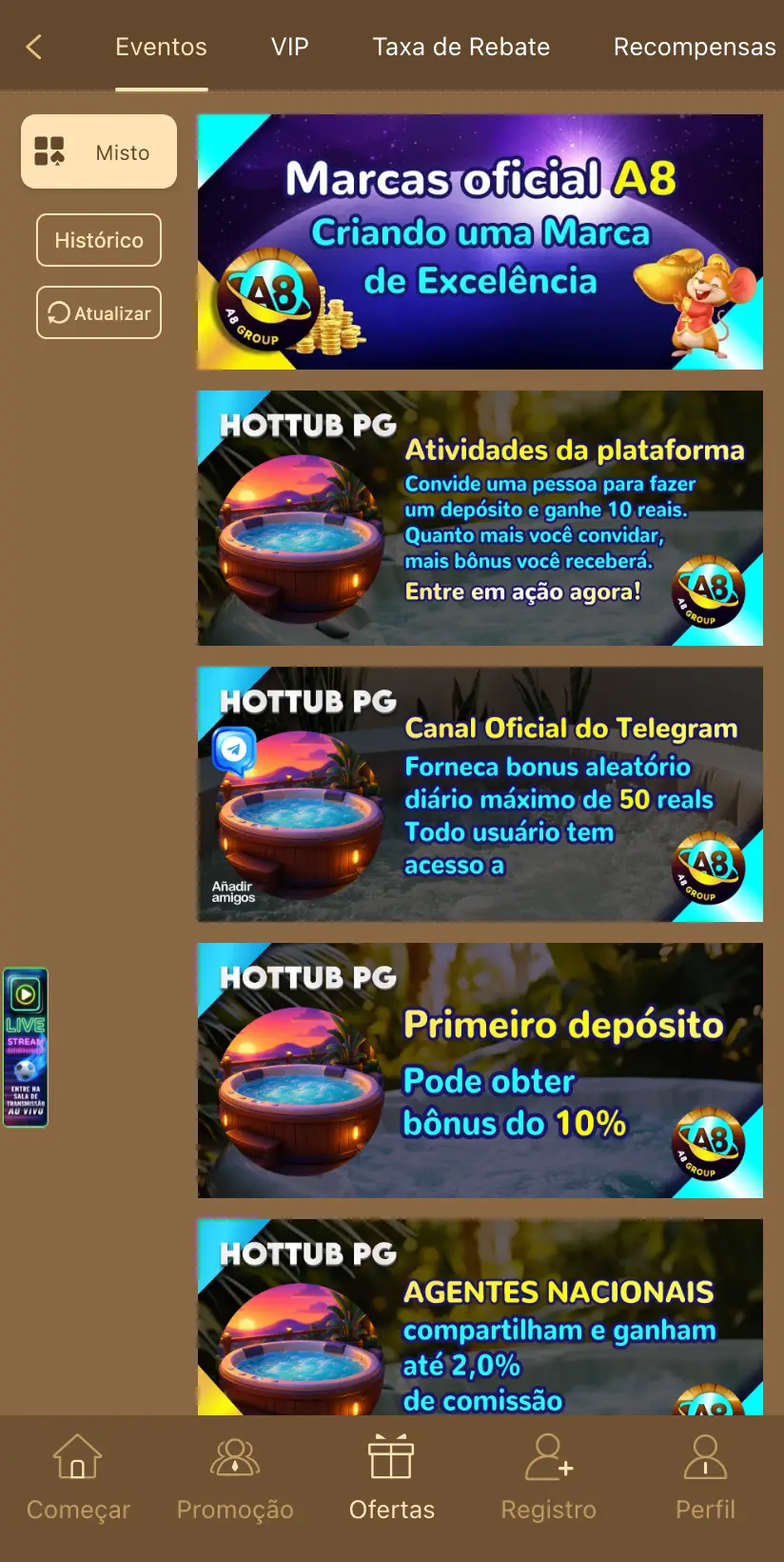 A área de ofertas da HotTubPG, em 19/09/2026