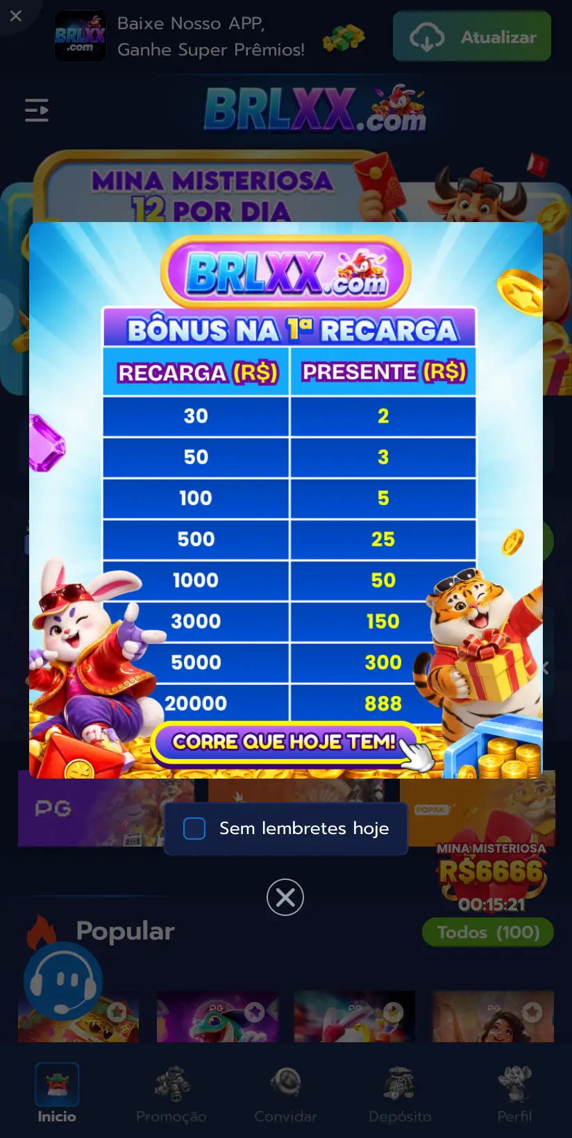 A tela da BRLXX como ela abre no celular, em 22/09/2026