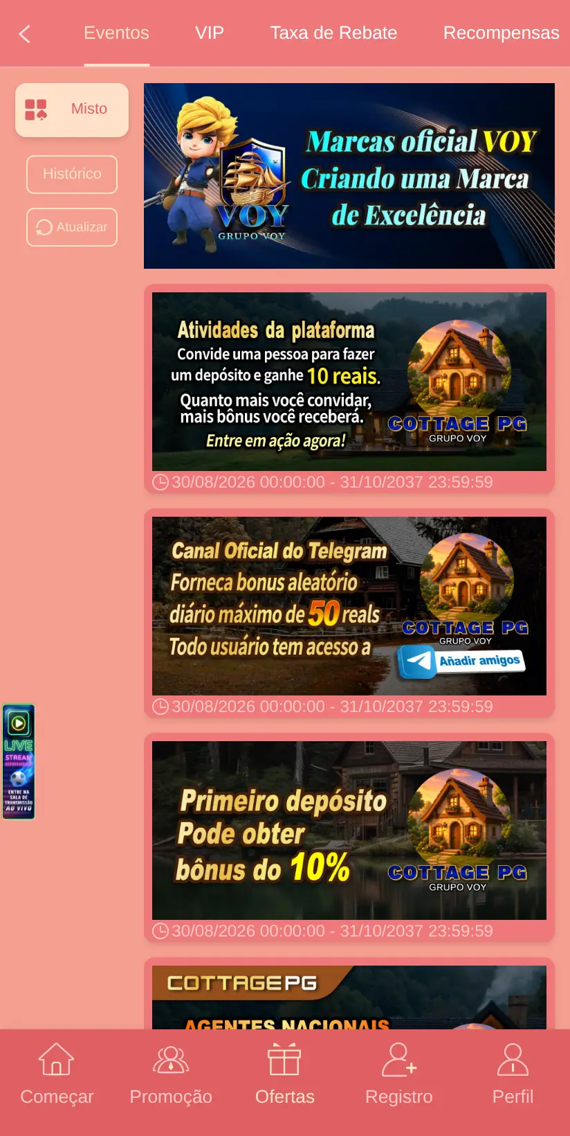 A área de ofertas da CottagePG, em 22/09/2026