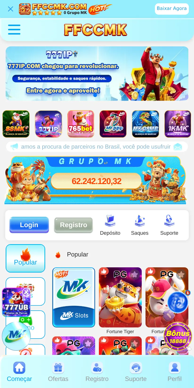 A tela da FFCCMK como ela abre no celular, em 24/09/2026