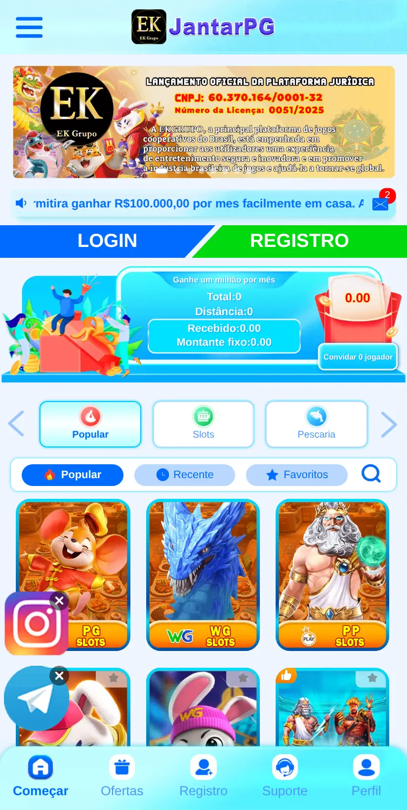 A tela da JantarPG como ela abre no celular, em 22/09/2026