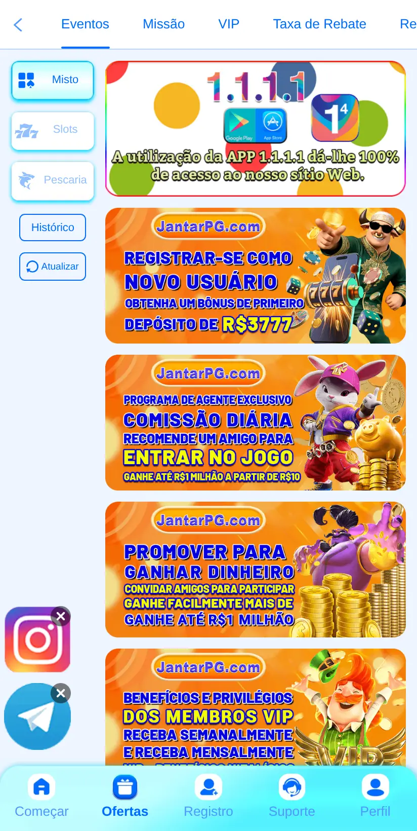 A área de ofertas da JantarPG, em 22/09/2026