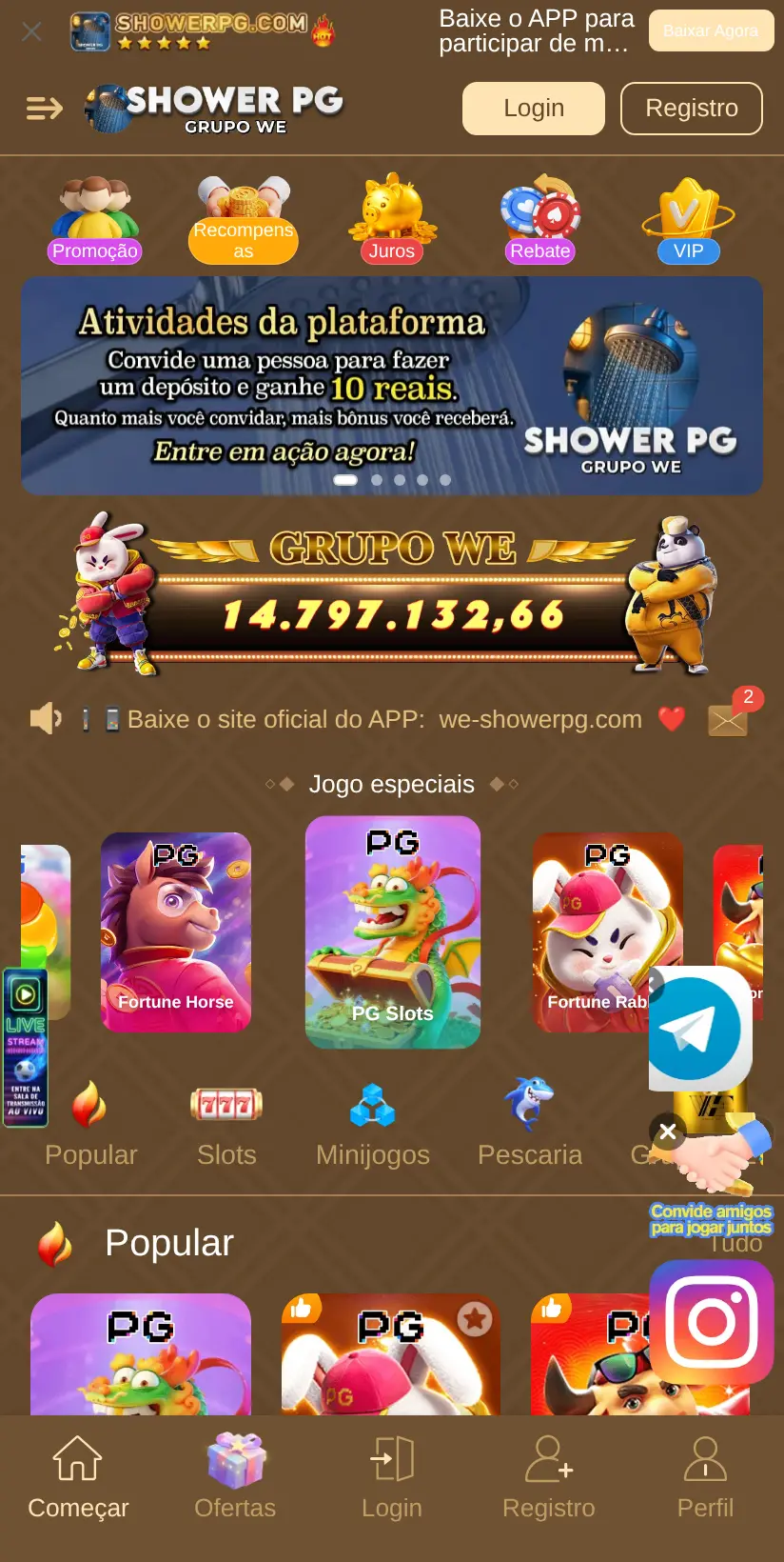 A tela da WE ShowerPG como ela abre no celular, em 23/10/2026
