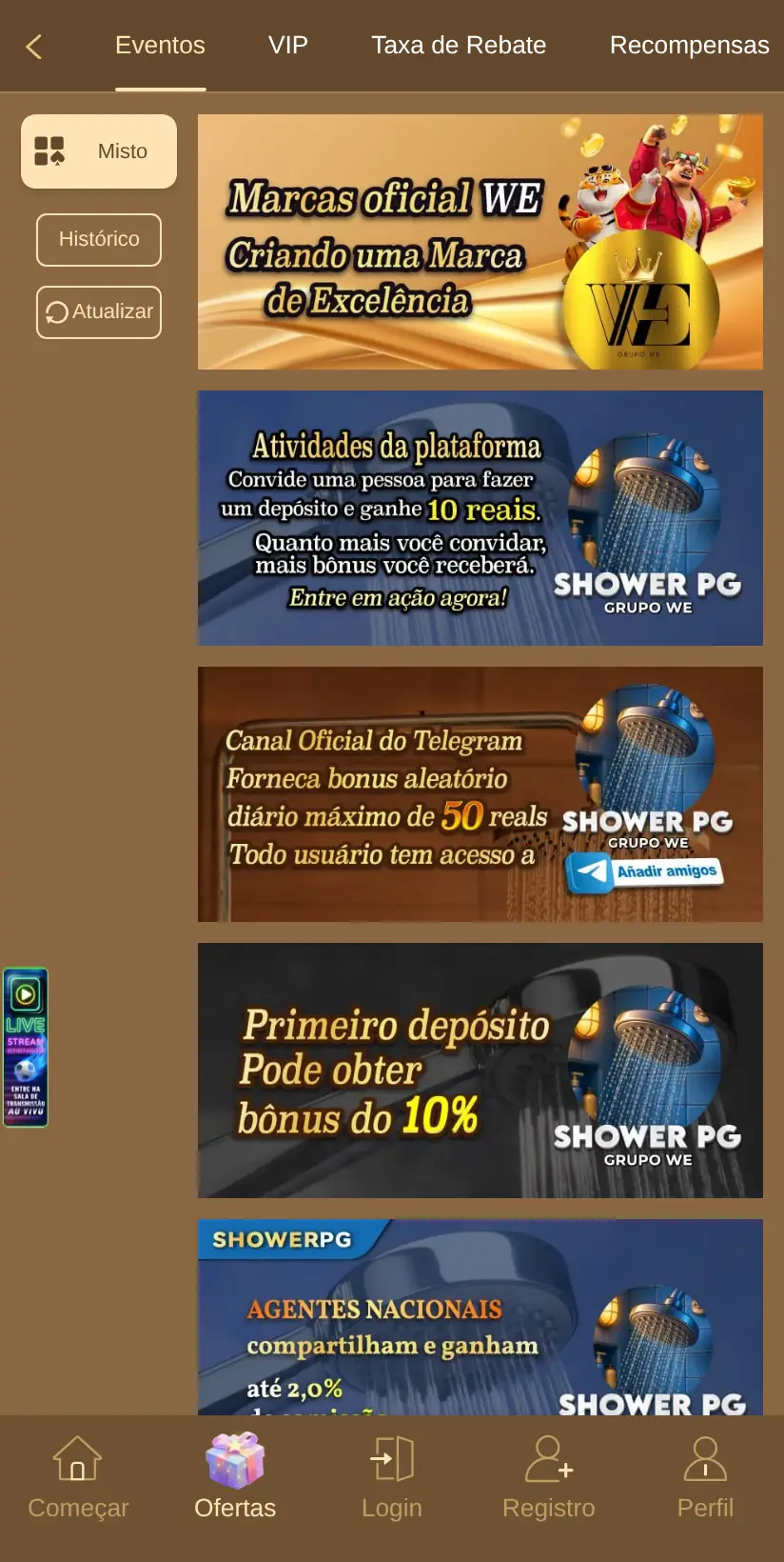 A área de ofertas da WE ShowerPG, em 23/10/2026