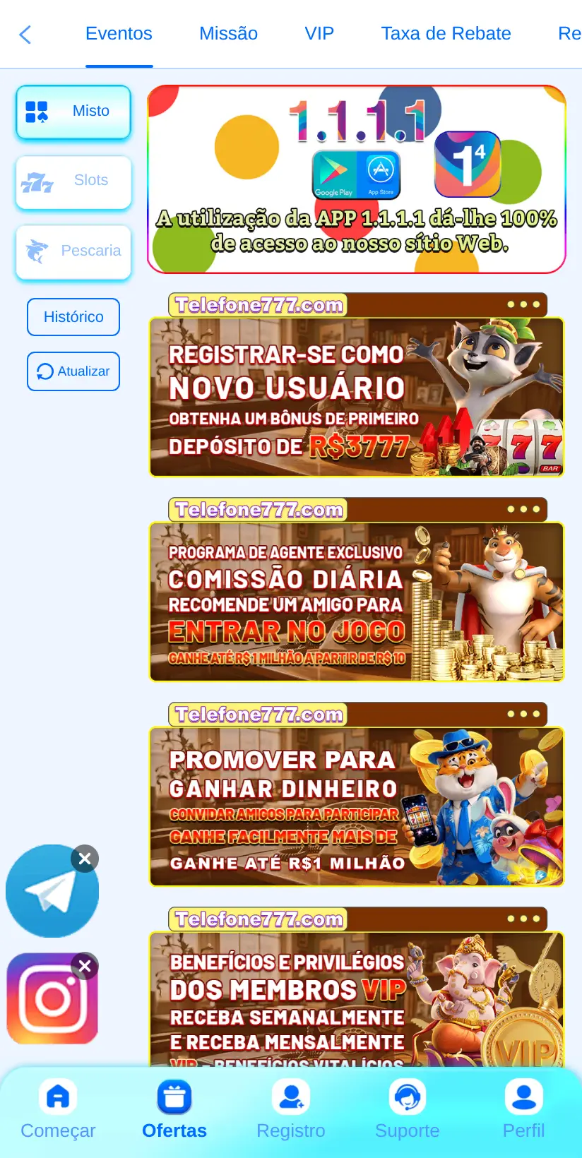A área de ofertas da Telefone777, em 22/09/2026