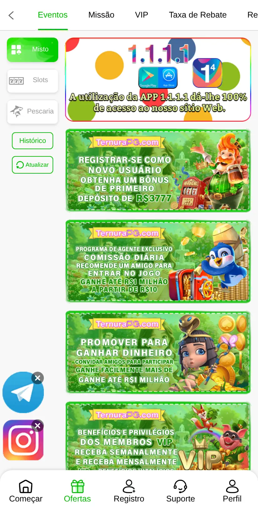 A área de ofertas da TernuraPG, em 22/09/2026