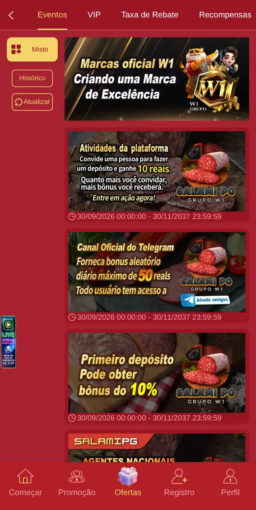 A área de ofertas da W1 SalamiPG, em 23/10/2026