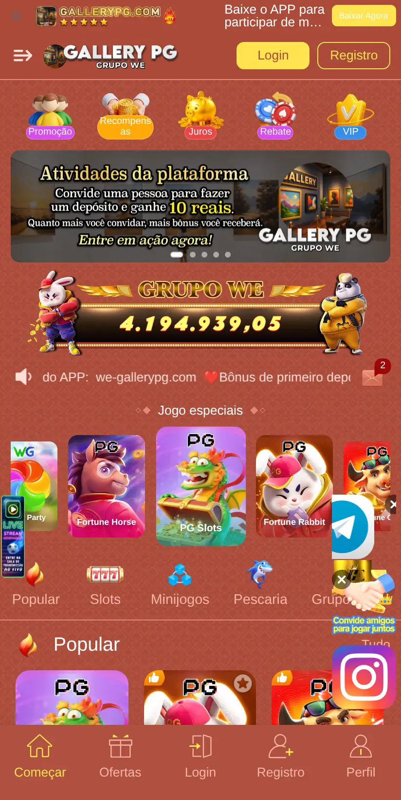 A tela da WE GalleryPG como ela abre no celular, em 22/09/2026