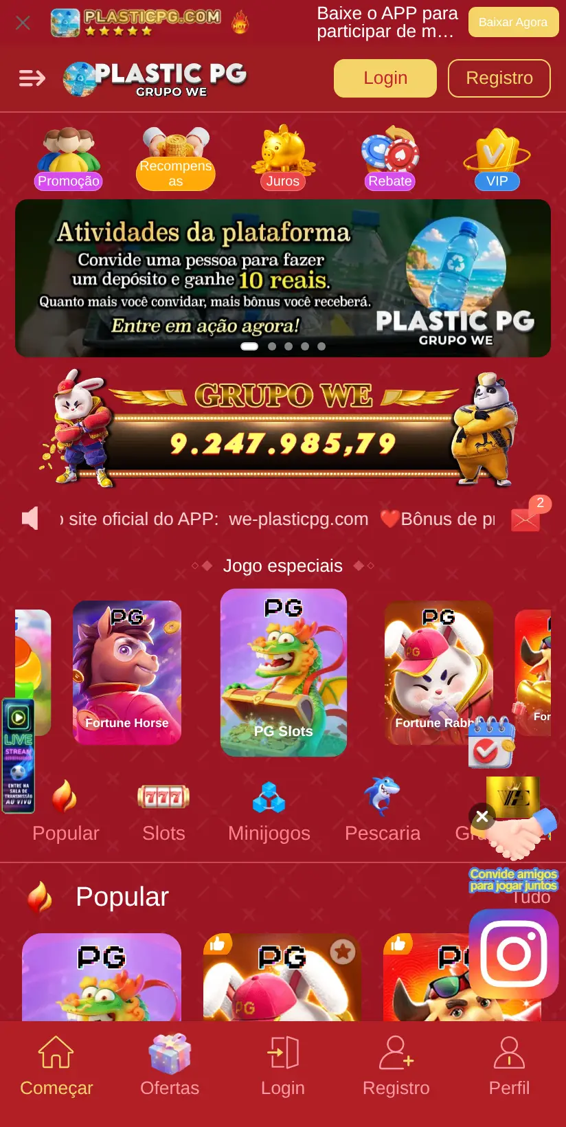 A tela da WE PlasticPG como ela abre no celular, em 23/10/2026