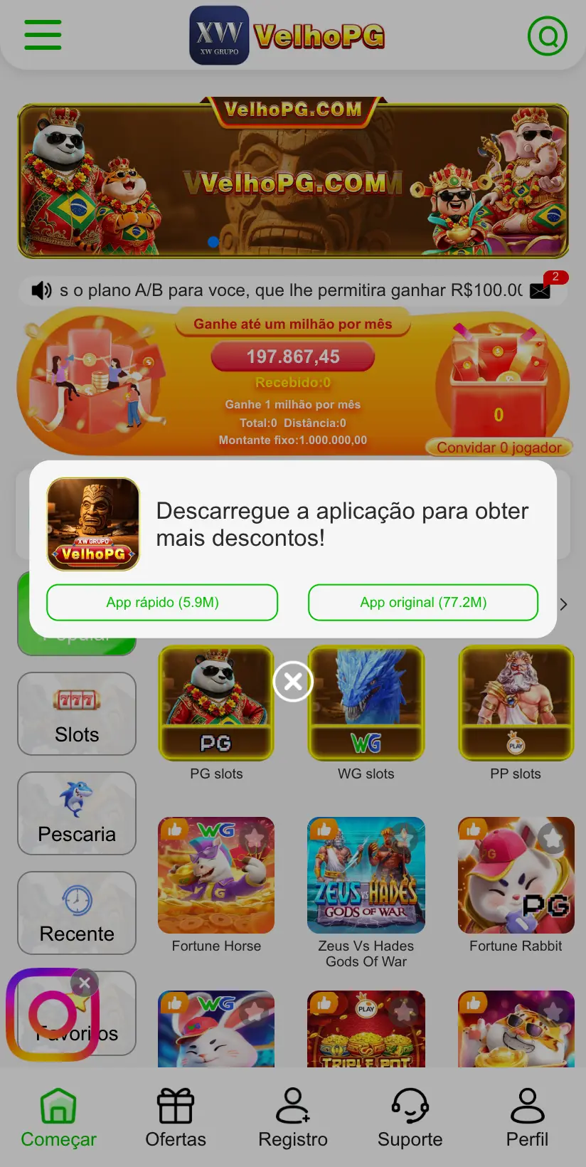 A tela da VelhoPG como ela abre no celular, em 25/09/2026
