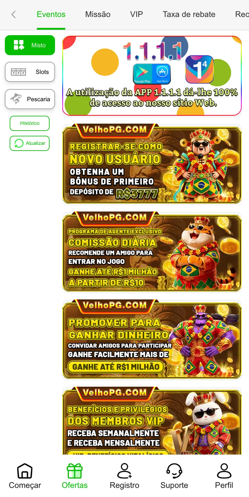 A área de ofertas da VelhoPG, em 25/09/2026