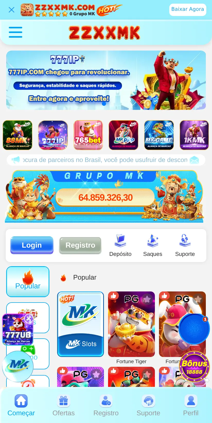 A tela da ZZXXMK como ela abre no celular, em 22/09/2026